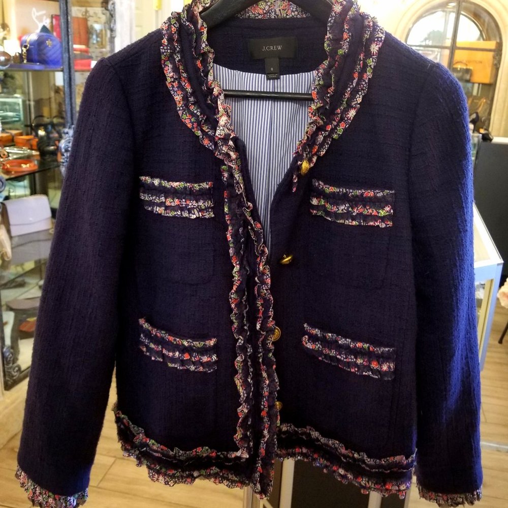 J Crew Tweed Blazer with Liberty Trim